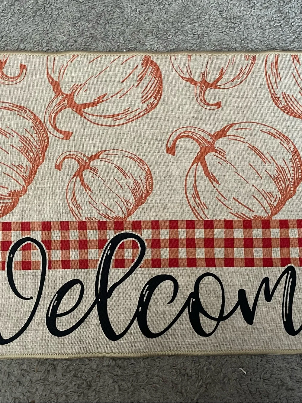 Welcome Pumpkin Fall Door Mat - Orange and Cream